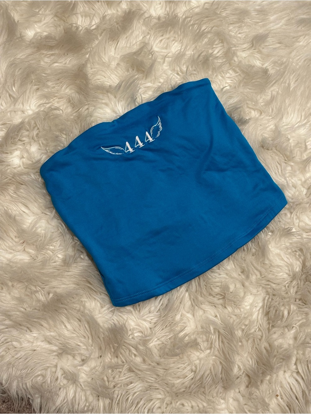 Blue Strapless Tube Top with Wing Embroidery